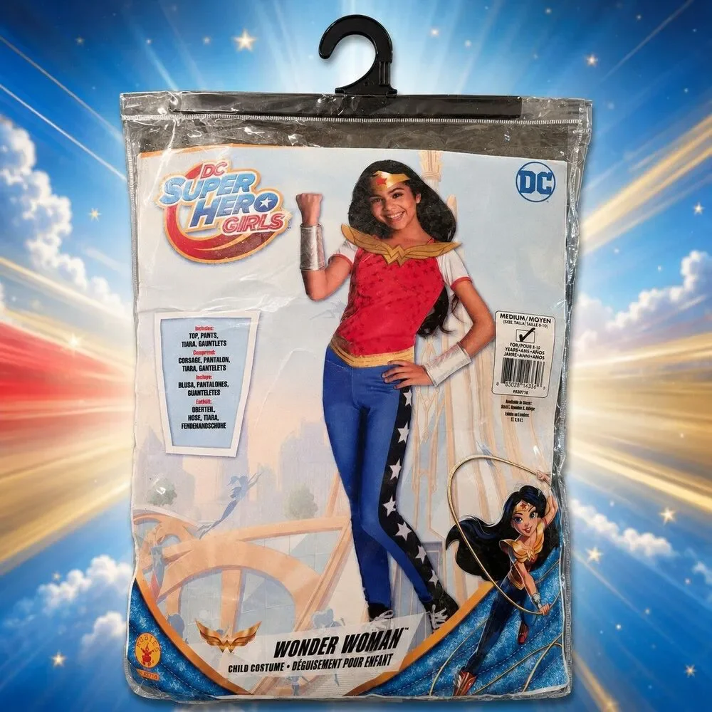 Rubies DC Super Hero Girls Wonder Woman Costume M 8-10 Tiara Gauntlets New NWT